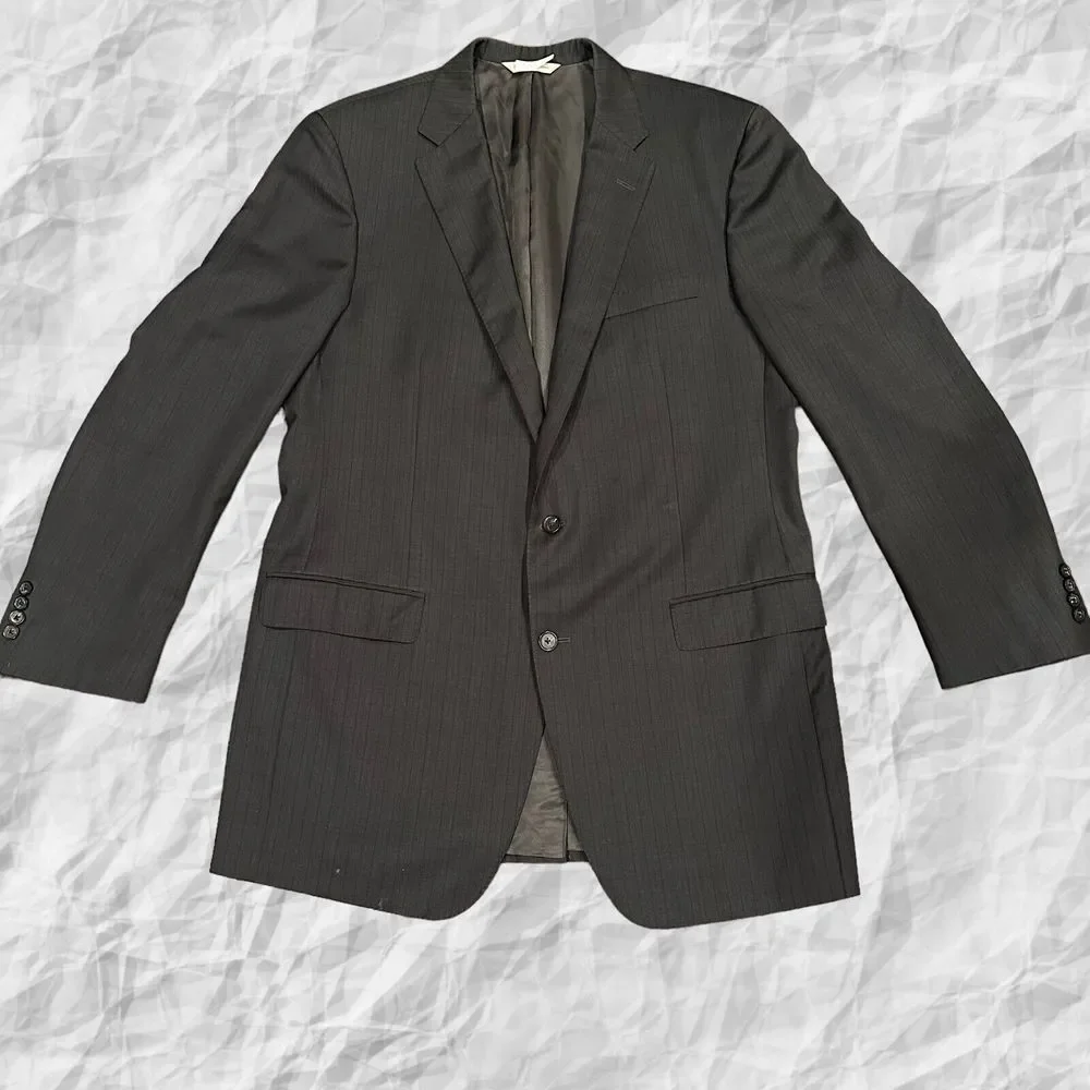 SAMUELSOHN Mens SB Gable Blazer Gray Pinstripe Super 130's WOOL 46L